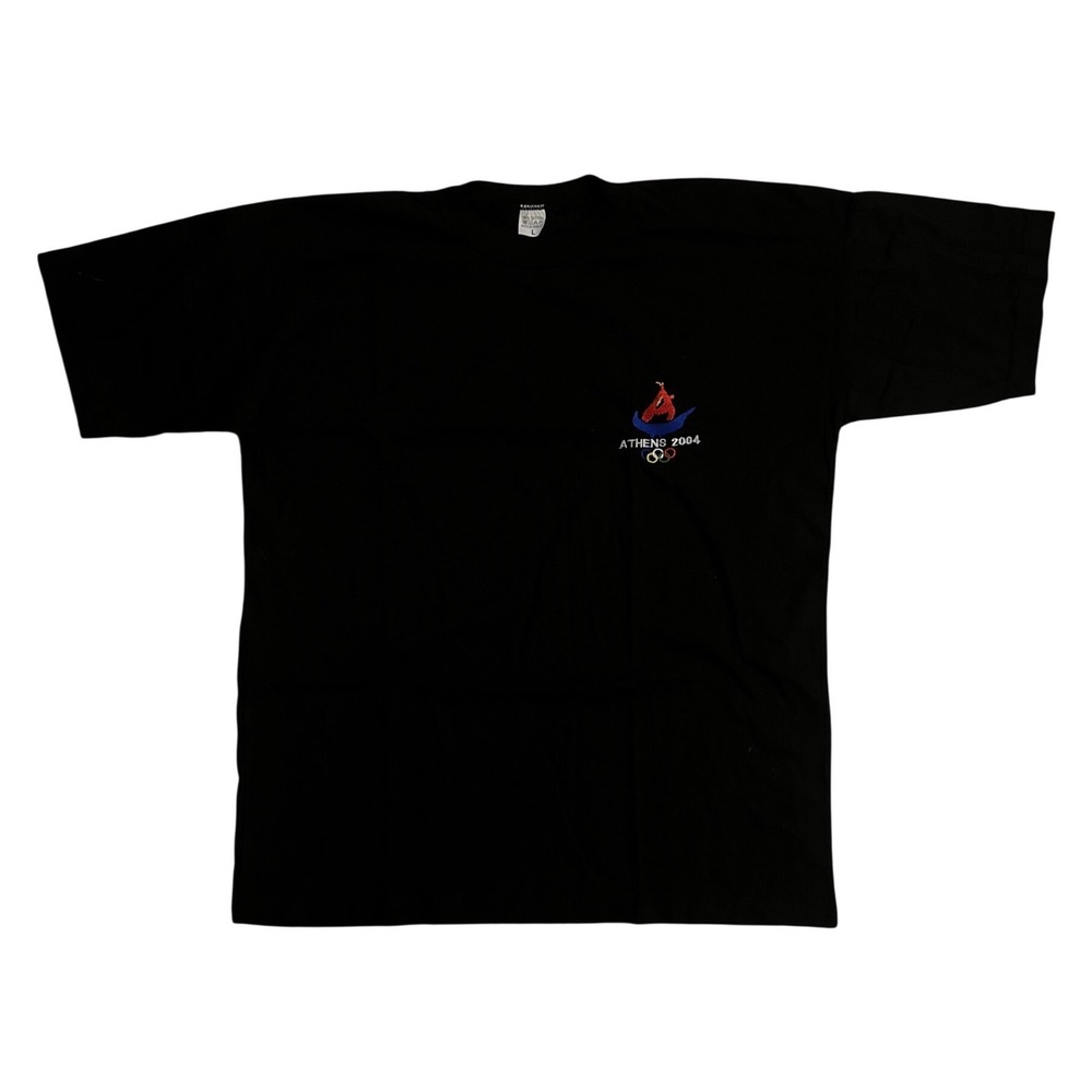 Athens 2004 Olympics Embroidered T-Shirt Black Mens Large Made in Greece